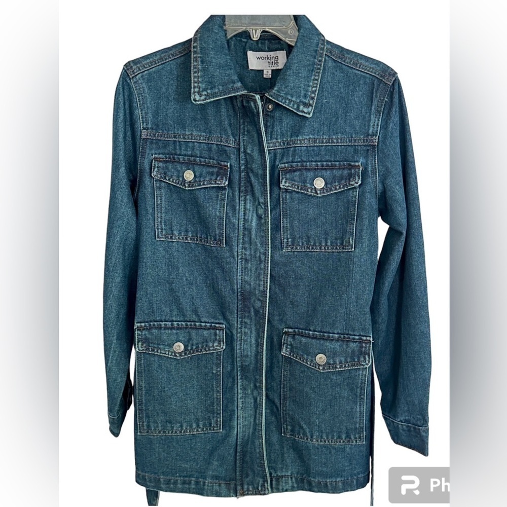 WORKING Title Denim Jacket With Waist Tie And Dual Zipper/Button Closure Size S
